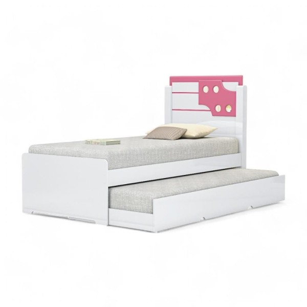 Cama Bibox Solteiro Luiza Branca E Rosa Com 02 Colchões