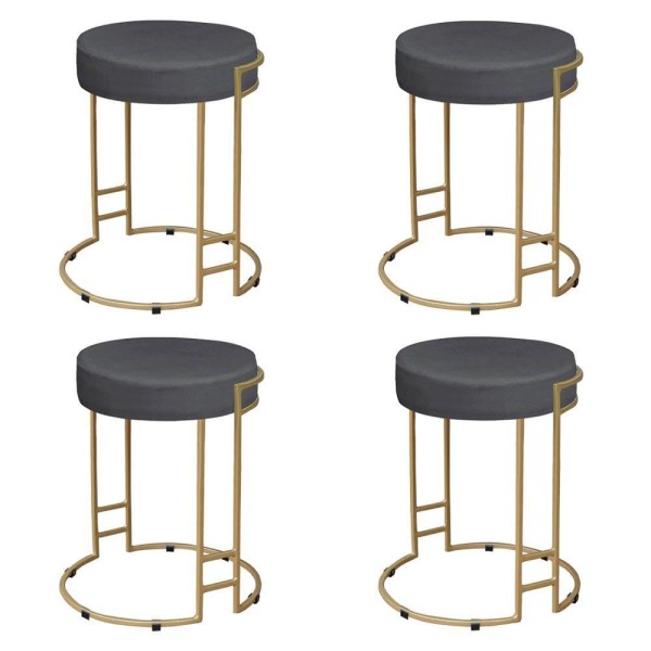 Kit 04 Puffs Dara Suede Cinza Base Industrial Dourado