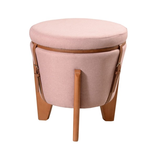 Encontraproduto.com.br - Puff com Baú Zeus Redondo Flex 50 cm em Madeira Maciça Banco Mesa Centro para Sala Multiuso Rosa
