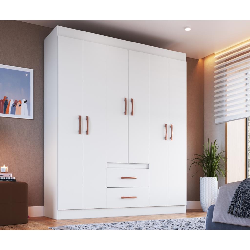 Guarda Roupa Solteiro 6 Portas 2 Gavetas Montevideu Doripel Cor Off White/Nogueira