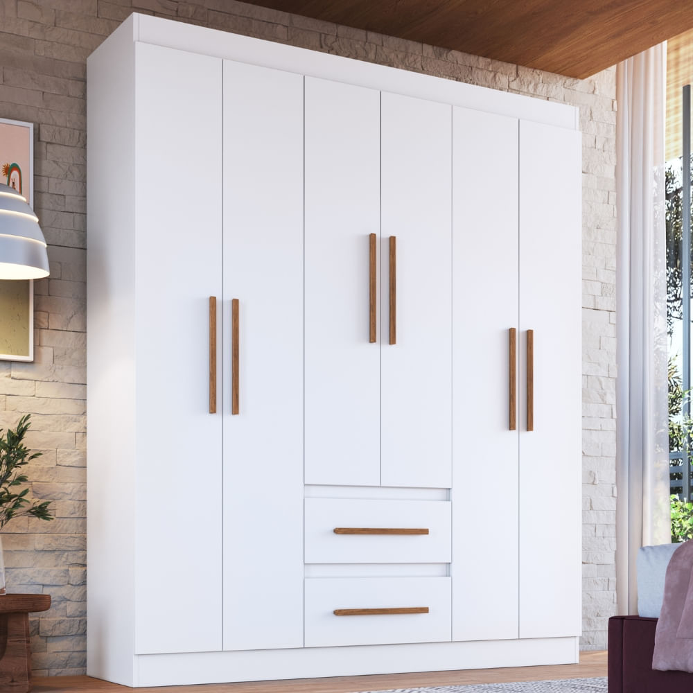 Guarda Roupa Casal 6 Portas 2 Gavetas 100% MDF Napoli Doripel