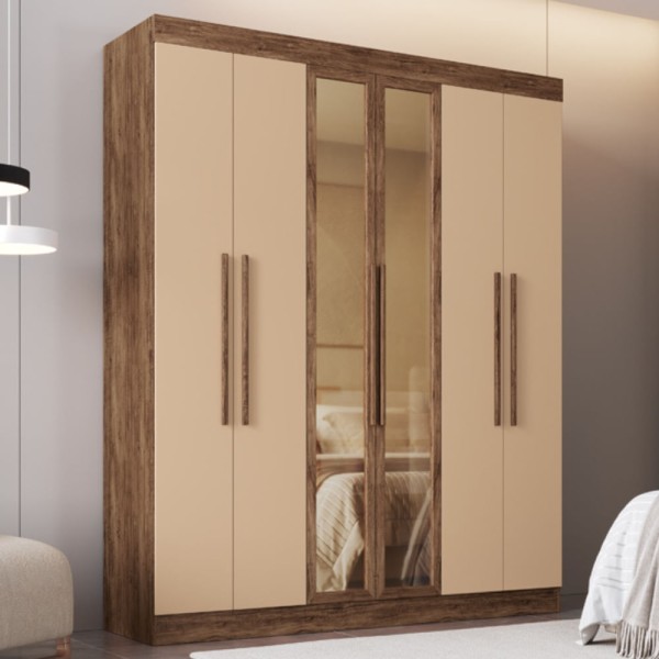 Encontraproduto.com.br - Guarda Roupa Casal com Vidro Reflecta 6 Portas 100% MDF Malibu Doripel
