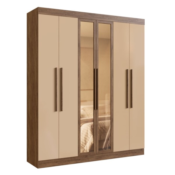 Encontraproduto.com.br - Guarda Roupa Casal com Vidro Reflecta 6 Portas 100% MDF Malibu Doripel