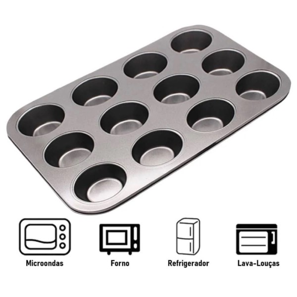 Encontraproduto.com.br - Forma para Cupcake Antiaderente 12 Cavidades Inga