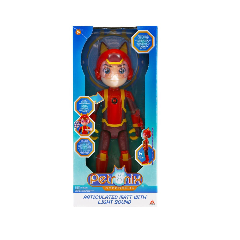 Encontraproduto.com.br - Boneco Articulado - Petronix Defenders - Matt - Com Som - Vermelho - Fun