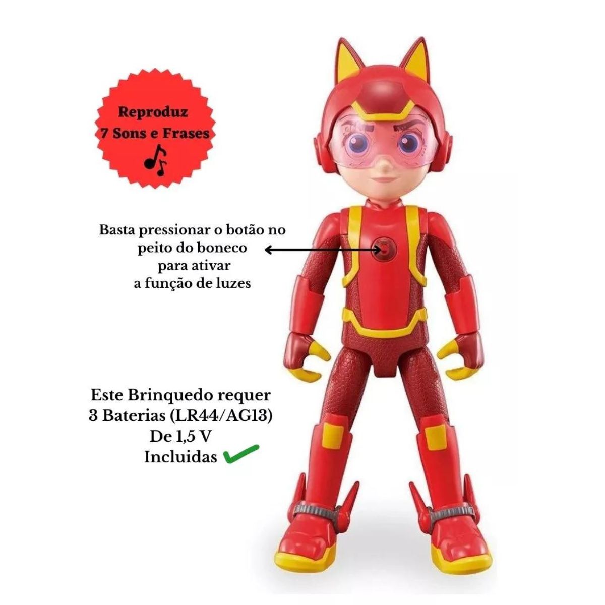 Encontraproduto.com.br - Boneco Articulado - Petronix Defenders - Matt - Com Som - Vermelho - Fun
