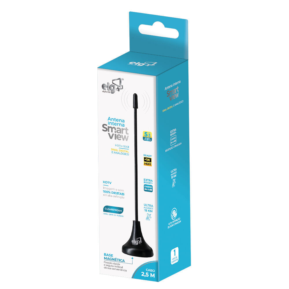 Encontraproduto.com.br - Antena Digital / Analógica Interna Elg Smart View 4k Hdr Com Cabo Coaxial De 2,5m - Hdtv1300i