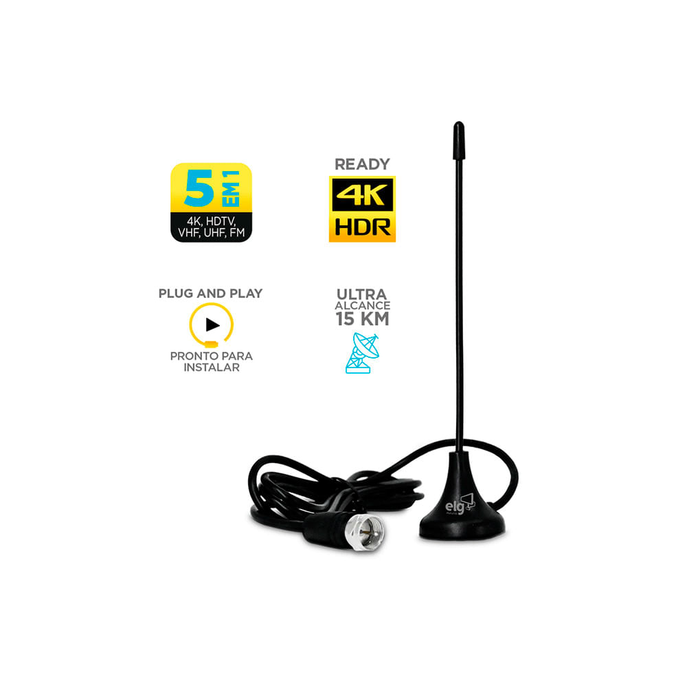 Encontraproduto.com.br - Antena Digital / Analógica Interna Elg Smart View 4k Hdr Com Cabo Coaxial De 2,5m - Hdtv1300i
