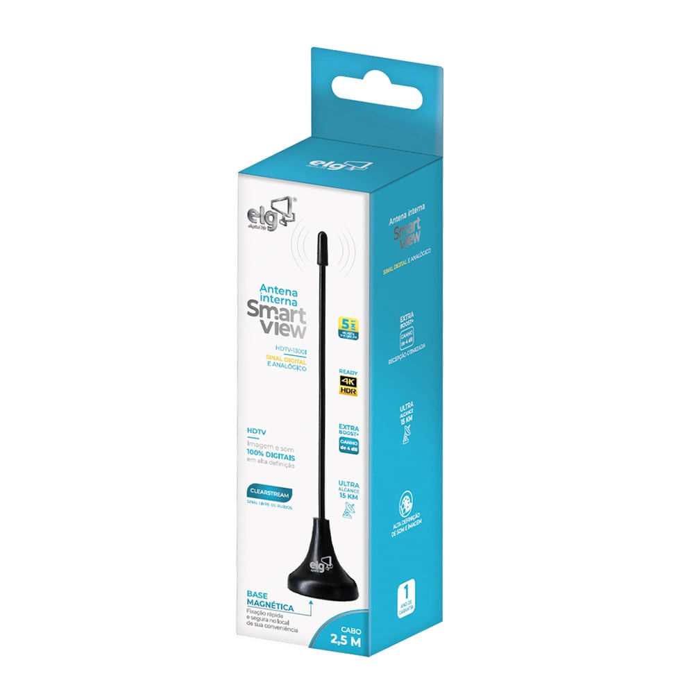 Encontraproduto.com.br - Antena Digital / Analógica Interna Elg Smart View 4k Hdr Com Cabo Coaxial De 2,5m - Hdtv1300i