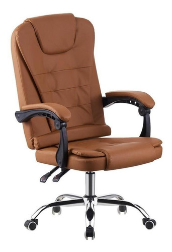 Encontraproduto.com.br - Cadeira De Escritório Presidente Base Cromada Com Rodinha Fortt Marselha Marrom - Cpf03-m