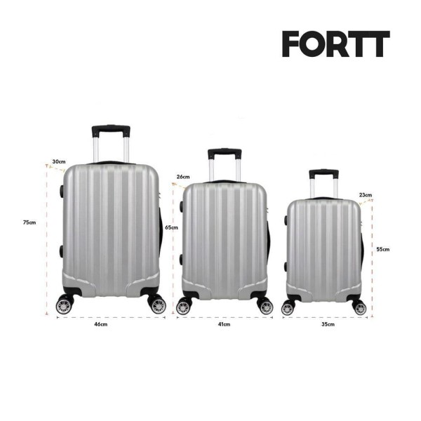 Encontraproduto.com.br - Kit Mala De Viagem Abs 3 Peças Adventure Fortt Prata - Kmv01-pr