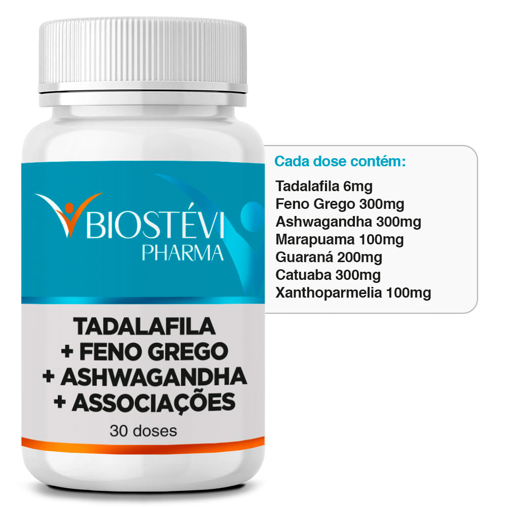 Estimulante Masculino com Tadalafila | Tadalafila + Feno Grego + Ashwagandha  + Associações 30 Doses