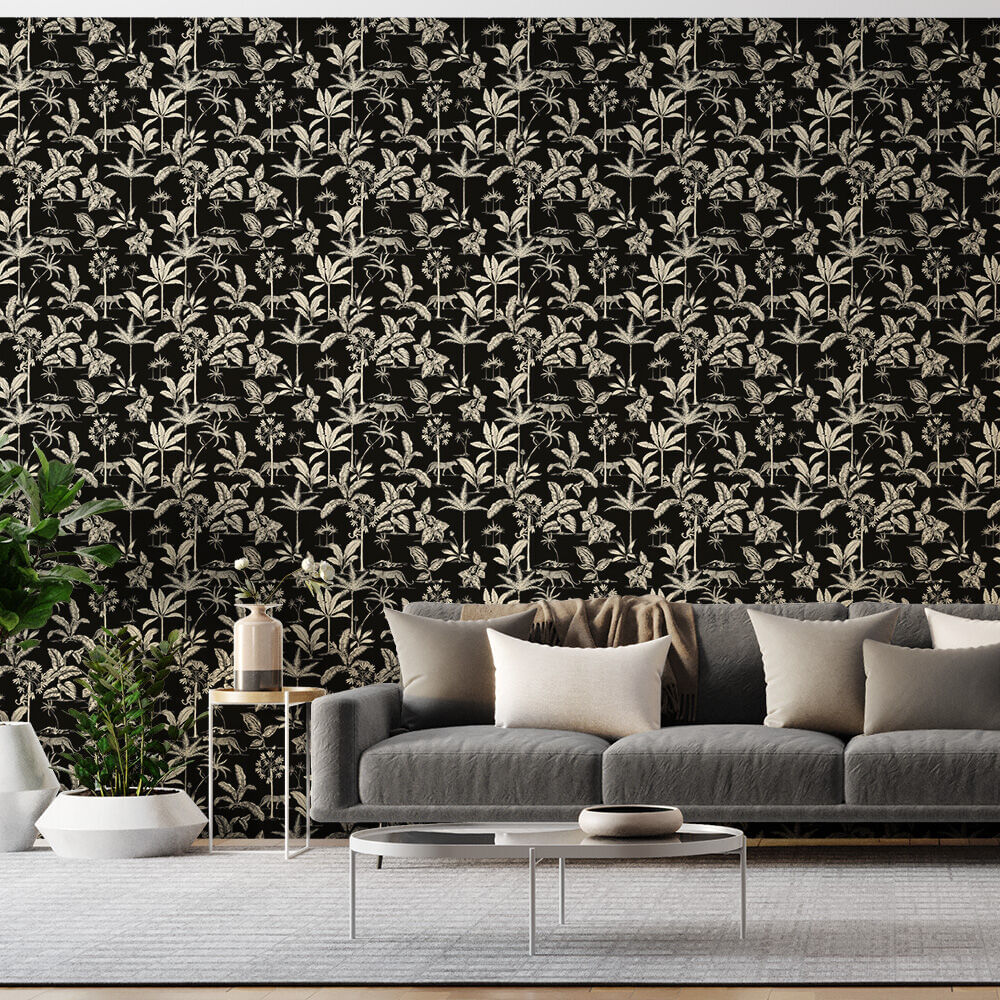 Encontraproduto.com.br - Papel de Parede Bobinex PP191 Toile de Jouy Selva 52x950 Preto e Bege