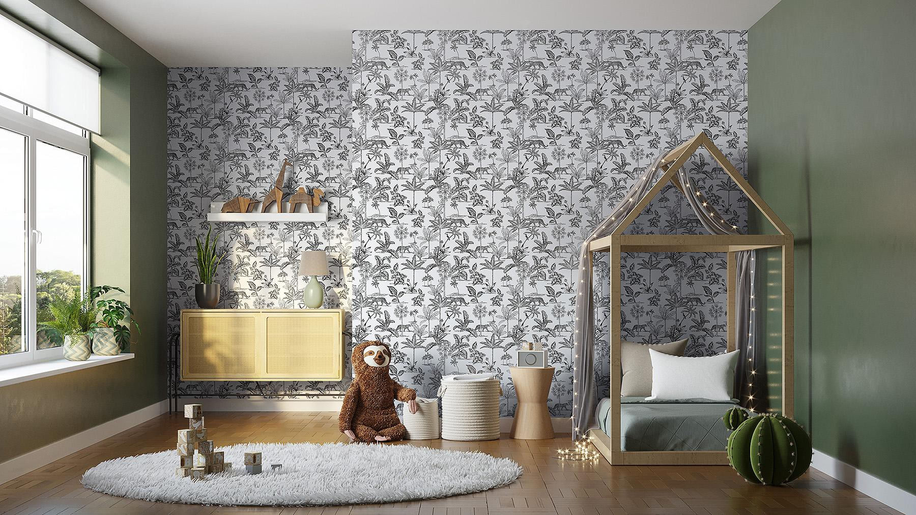 Papel de Parede Bobinex PP192 Toile de Jouy Selva 52x950 Branco e Preto