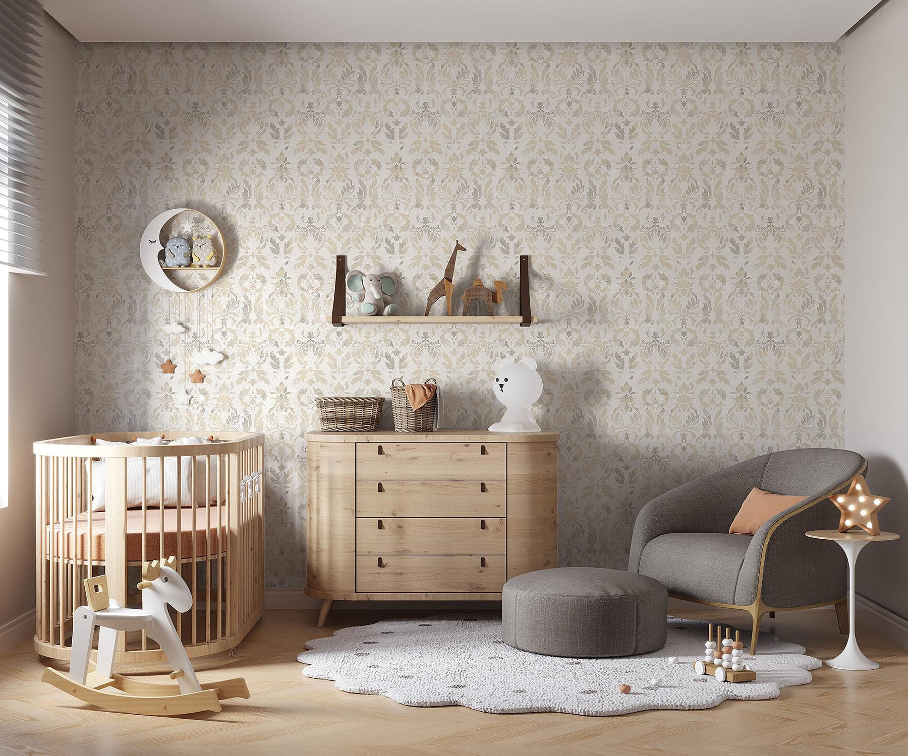 Papel de Parede Bobinex PP227 Arabesco Neoclássico 52x950 Cinza e Bege