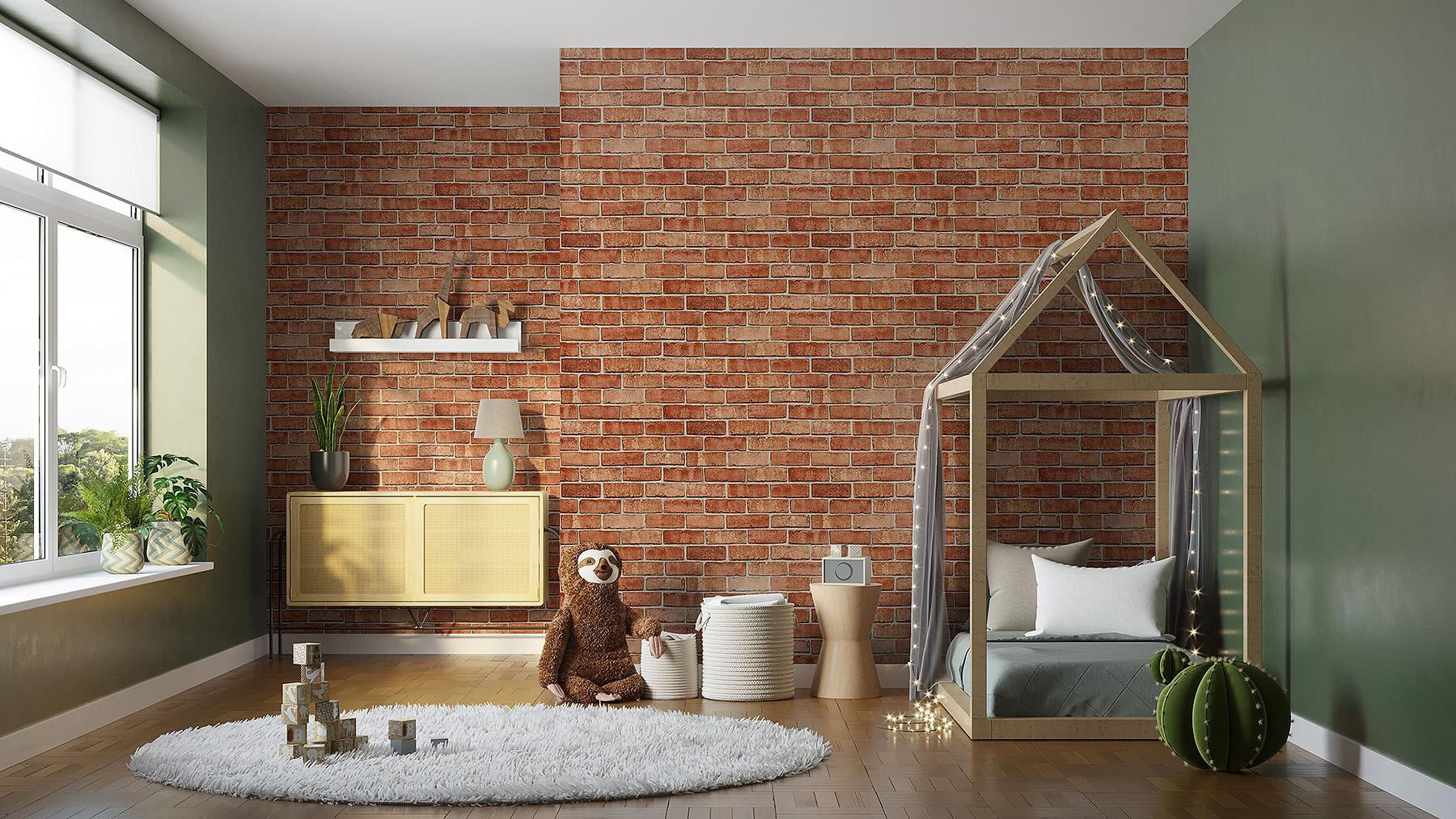 Papel de Parede Bobinex PP230 Murado Tijolo 52x950 Marrom e Vermelho