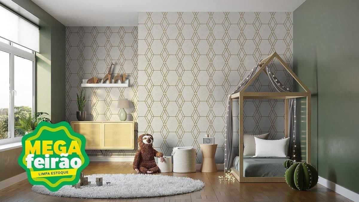 Papel de Parede Bobinex PP229 Geométrico Linhas e Losangos 52x950 Bege