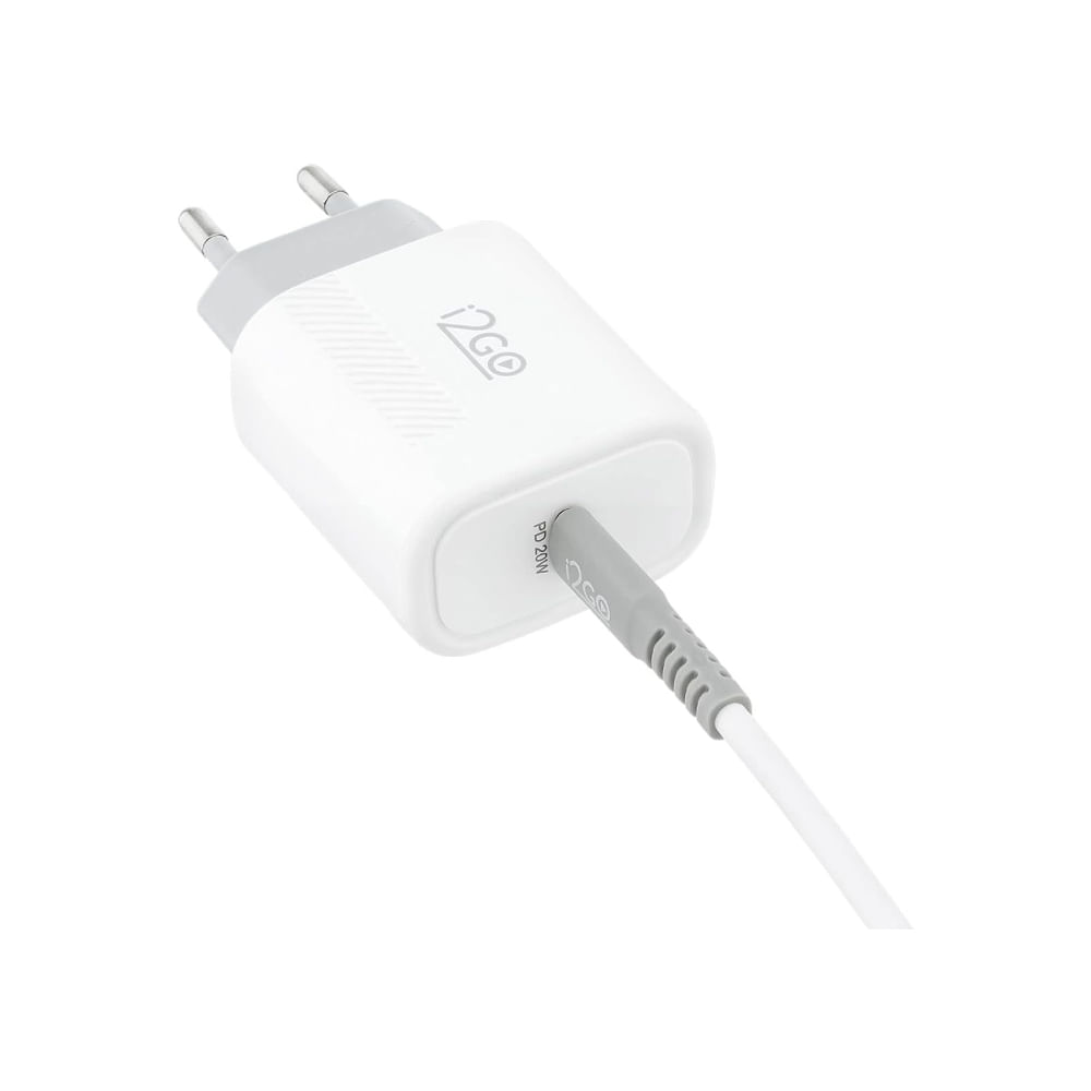 Encontraproduto.com.br - Kit Carregador I2GO 20W+Cabo C Lightning Branco