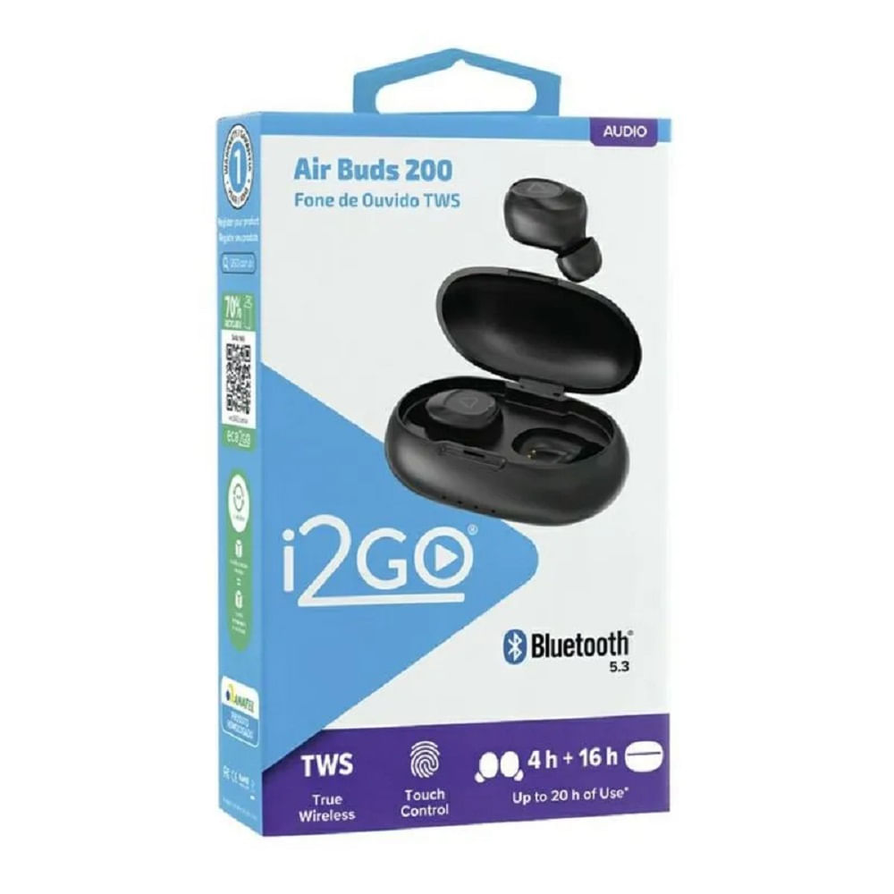 Encontraproduto.com.br - Fone De Ouvido I2GO Bluetooth Sem Fio TWS Free 200 Com Estojo De Carregamento