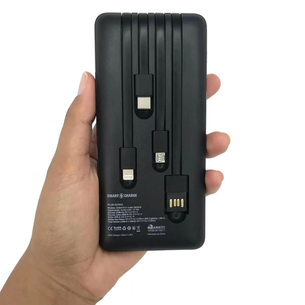 Encontraproduto.com.br - Carregador Portátil Power Bank I2GO 10000mAh 4N1 I2GBAT014 (MP)