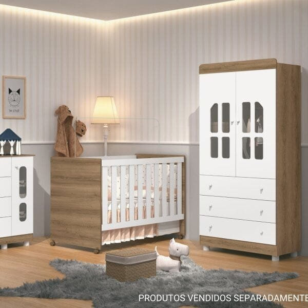 Encontraproduto.com.br - Guarda Roupa Bebê 2 Portas 3 Gavetas Katatau Móveis Reller Branco Brilho com Mezzo Fosco