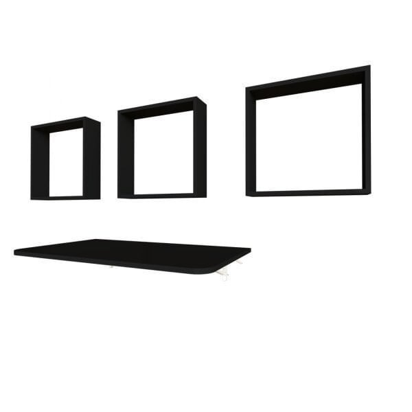 Encontraproduto.com.br - Conjunto com 1 Mesa Dobrável 60cm e 3 Nichos Bramov Móveis Preto