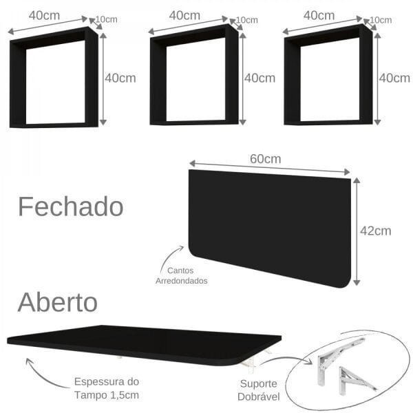 Encontraproduto.com.br - Conjunto com 1 Mesa Dobrável 60cm e 3 Nichos Bramov Móveis Preto