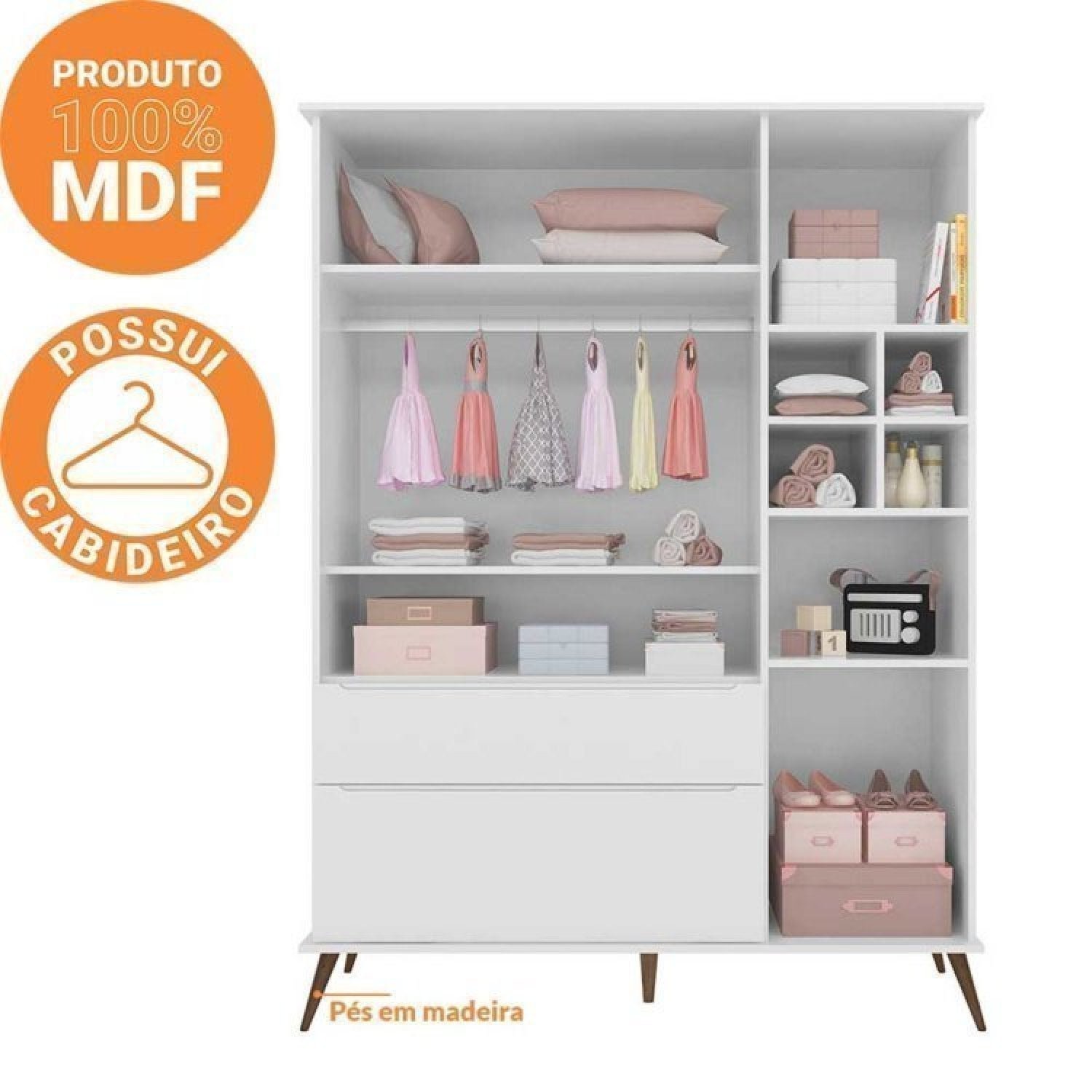 Encontraproduto.com.br - Quarto Infantil com Guarda Roupa 3 Portas 2 Gavetas e Cômoda 3 Gavetas 1 Porta Melinda Phoenix Baby Branco