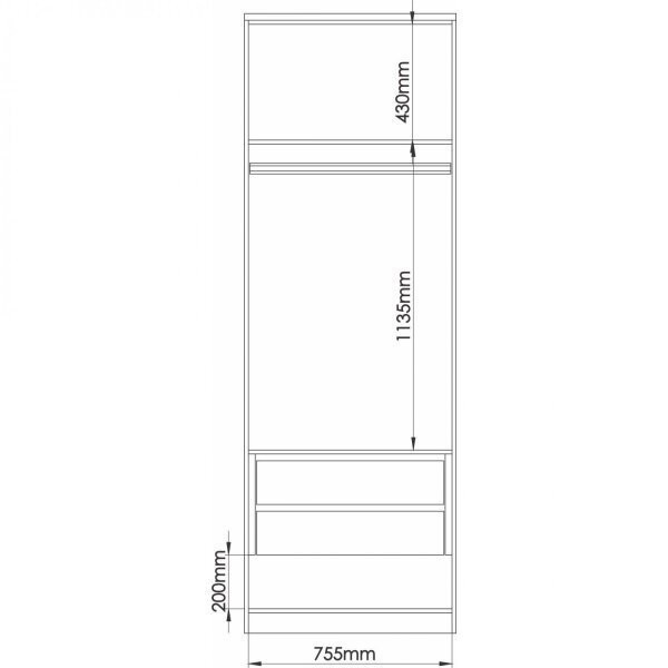 Encontraproduto.com.br - Módulo de Guarda Roupa 2 Portas 2 Gavetas com Cabideiro Elegance Móveis Castro Angelin/Blanc
