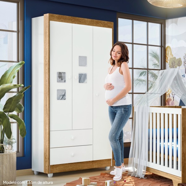 Encontraproduto.com.br - Guarda Roupa de Bebê 100% MDF 3 Portas 2 Gavetas Life Flex Color Branco/Ypê/Branco