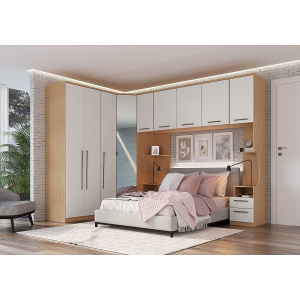 Encontraproduto.com.br - Módulo Mesa de Cabeceira 1 Porta 2 Gavetas Elegance Móveis Castro Angelin/Blanc