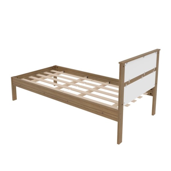 Encontraproduto.com.br - Cama de Solteiro Amêndoa/Branco