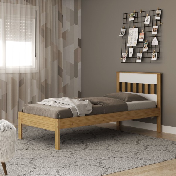 Encontraproduto.com.br - Cama de Solteiro CM8006 Para Colchão de 88cm Amêndoa/Branco