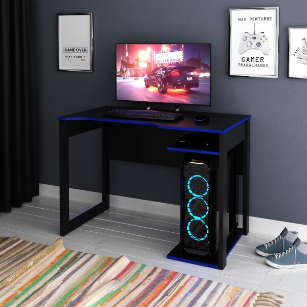 Encontraproduto.com.br - Mesa Gamer 105cm com 1 Prateleira e Porta CPU ME4161 Preto/Azul