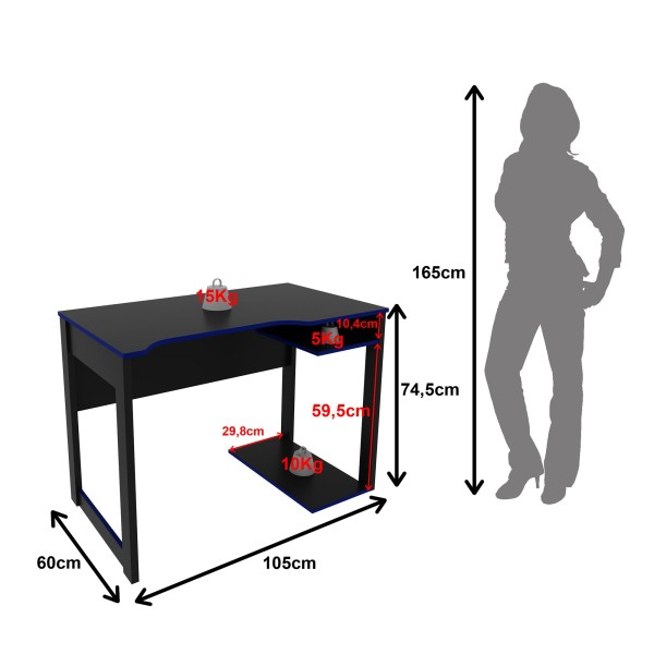 Encontraproduto.com.br - Mesa Gamer 105cm com 1 Prateleira e Porta CPU ME4161 Preto/Azul