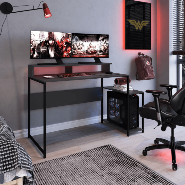 Encontraproduto.com.br - Mesa Gamer Ryze 4500 Placa E Ponto Preto Grafite