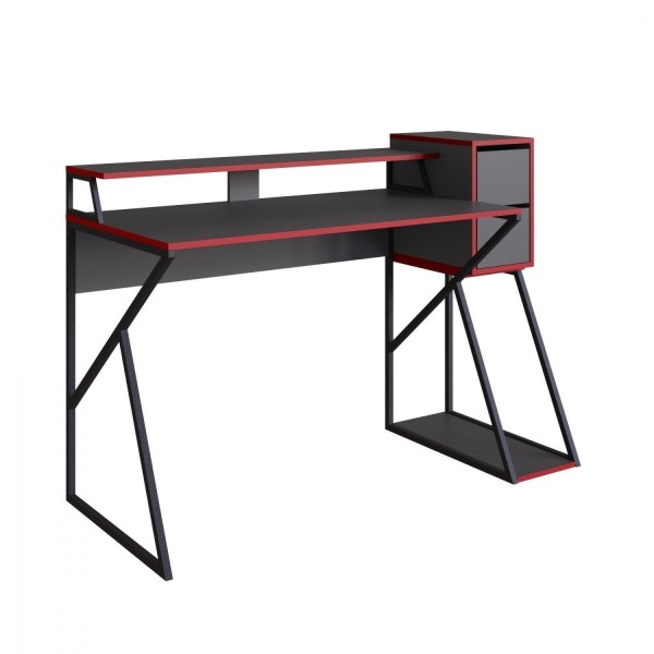 Encontraproduto.com.br - Mesa Gamer 2 Gavetas Zed 4001 Placa E Ponto Preto Grafite