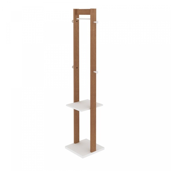 Encontraproduto.com.br - Cabideiro Grande 1 Arara 2 Prateleiras 4 Ganchos AZ1019 Amêndoa/Branco