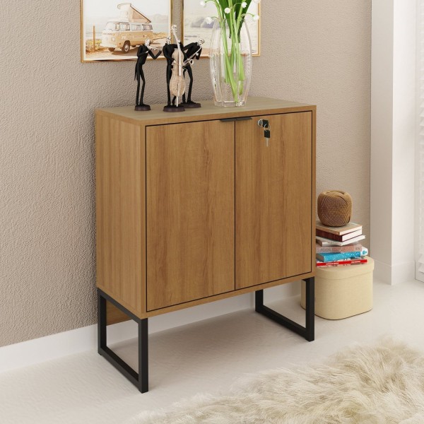 Encontraproduto.com.br - Armário Multiuso Baixo Industrial 2 Portas com Chave ME4154 Amêndoa/Preto