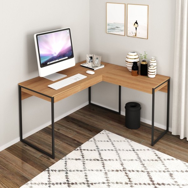 Encontraproduto.com.br - Mesa para Escritório em L Industrial Me4157 Tecno Mobili Amêndoa/Preto