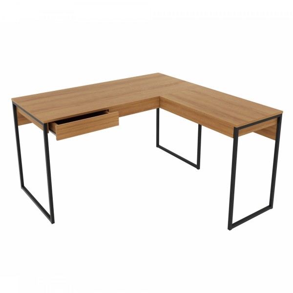 Encontraproduto.com.br - Mesa para Escritório em L Industrial Me4157 Tecno Mobili Amêndoa/Preto
