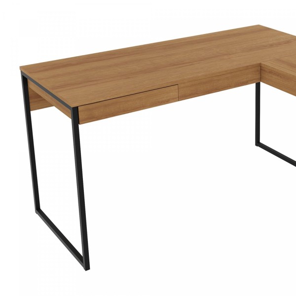 Encontraproduto.com.br - Mesa para Escritório em L Industrial Me4157 Tecno Mobili Amêndoa/Preto