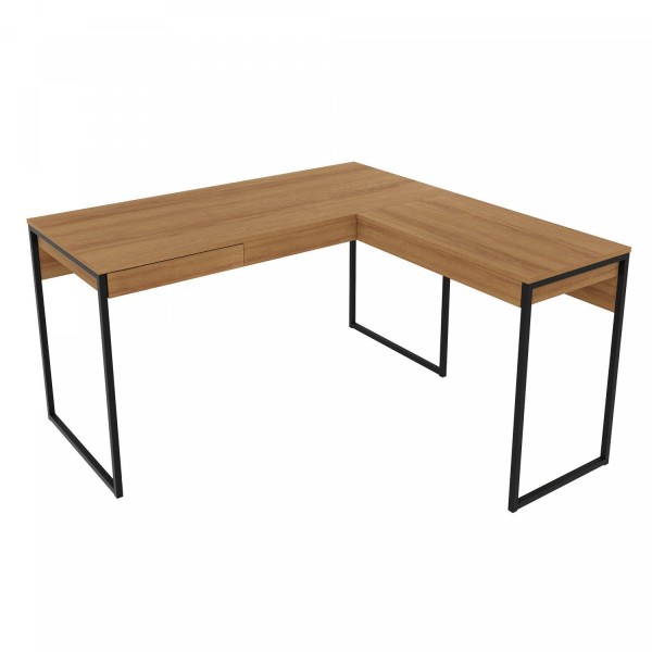 Encontraproduto.com.br - Mesa para Escritório em L Industrial Me4157 Tecno Mobili Amêndoa/Preto