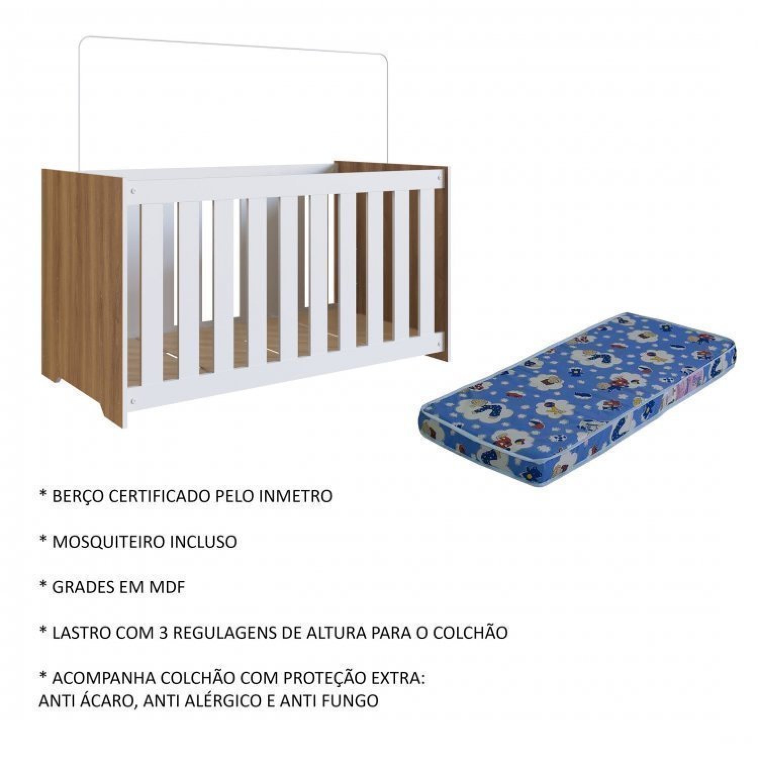 Encontraproduto.com.br - Conjunto para Quarto de Bebê com Guarda-Roupas e Berço com Colchão  Nogal Manchester/Branco