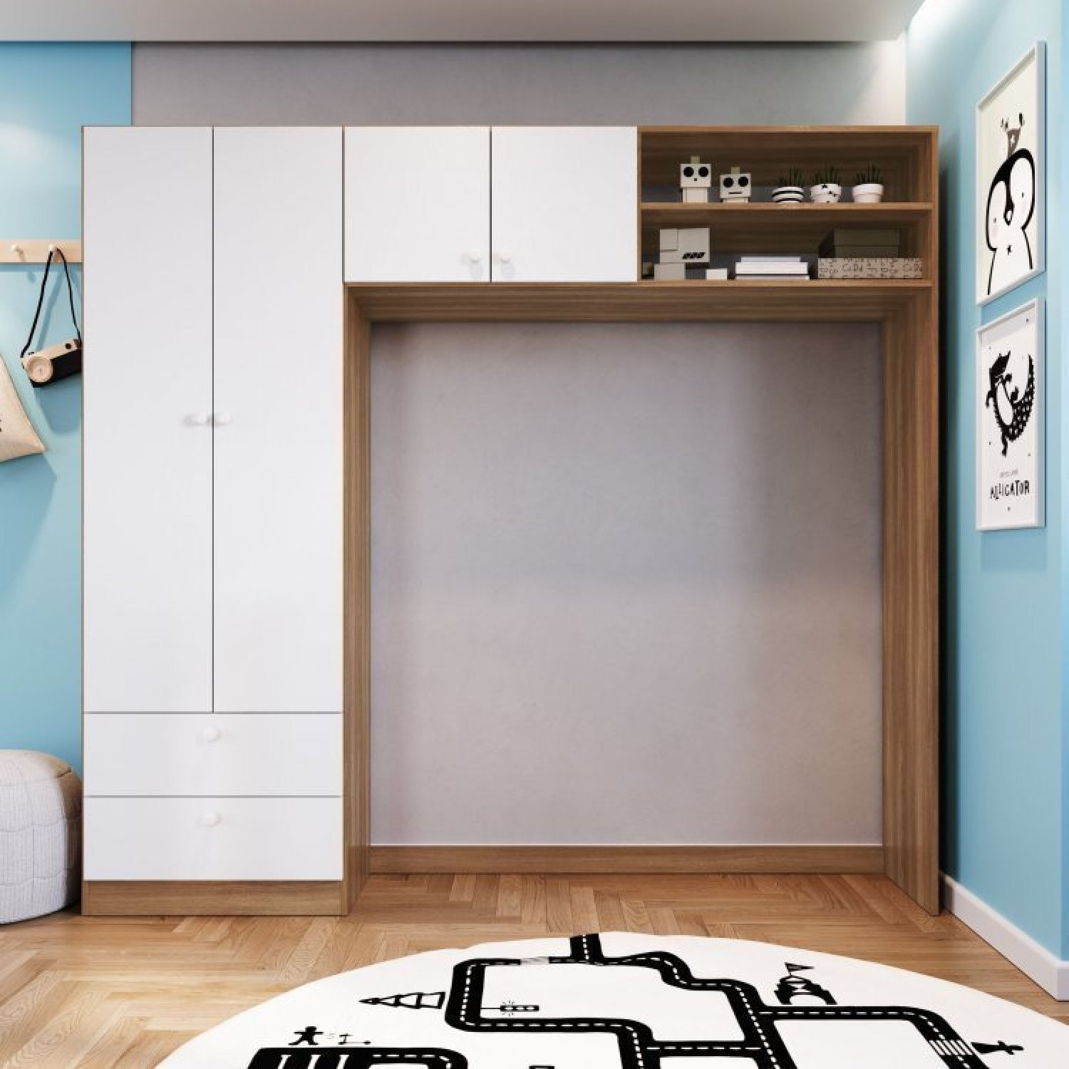 Encontraproduto.com.br - Conjunto para Quarto de Bebê com Guarda-Roupas e Berço com Colchão  Nogal Manchester/Branco