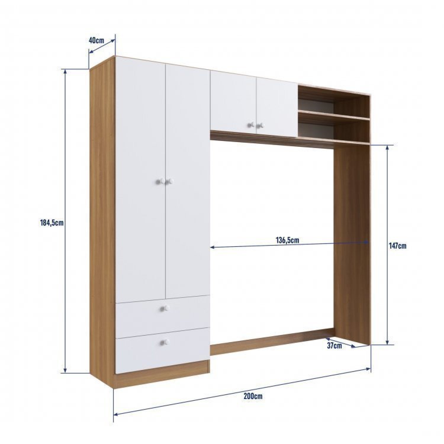 Encontraproduto.com.br - Conjunto para Quarto de Bebê com Guarda-Roupas e Berço com Colchão  Nogal Manchester/Branco