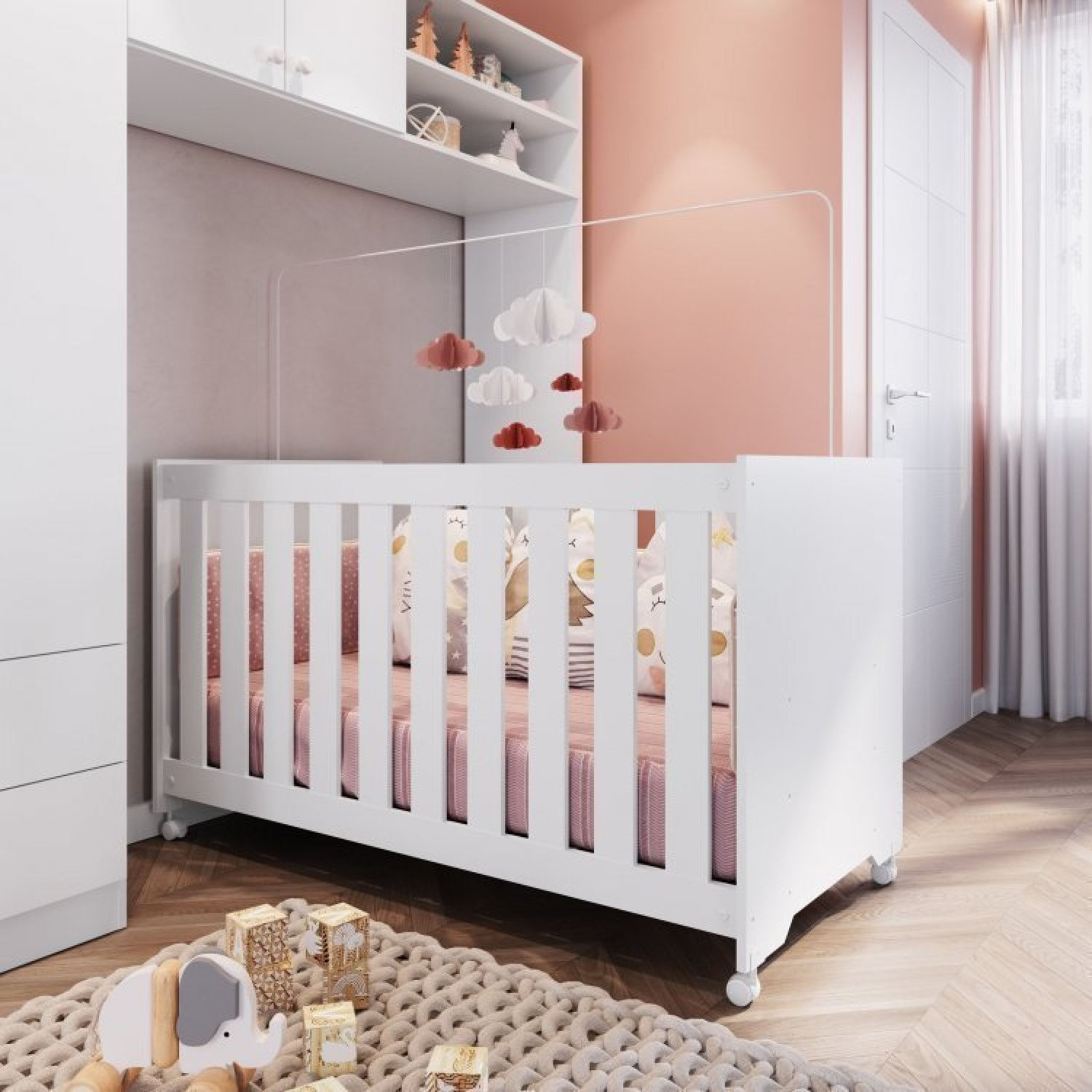 Encontraproduto.com.br - Quarto De Bebê Completo Com Berço 3 Em 1, Cômoda e Guarda Roupas Nogal Manchester/Branco