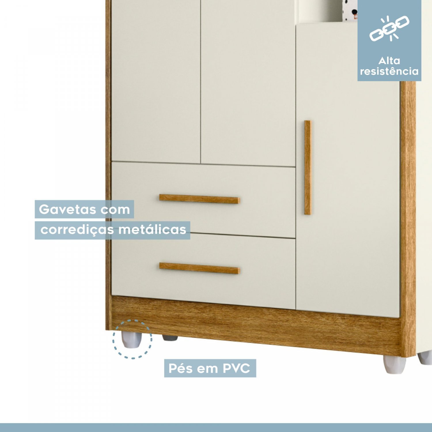 Encontraproduto.com.br - Quarto de Bebê 100% MDF Berço Minicama com Colchão, Cômoda e Guarda Roupa Flocos Off White/Ypê