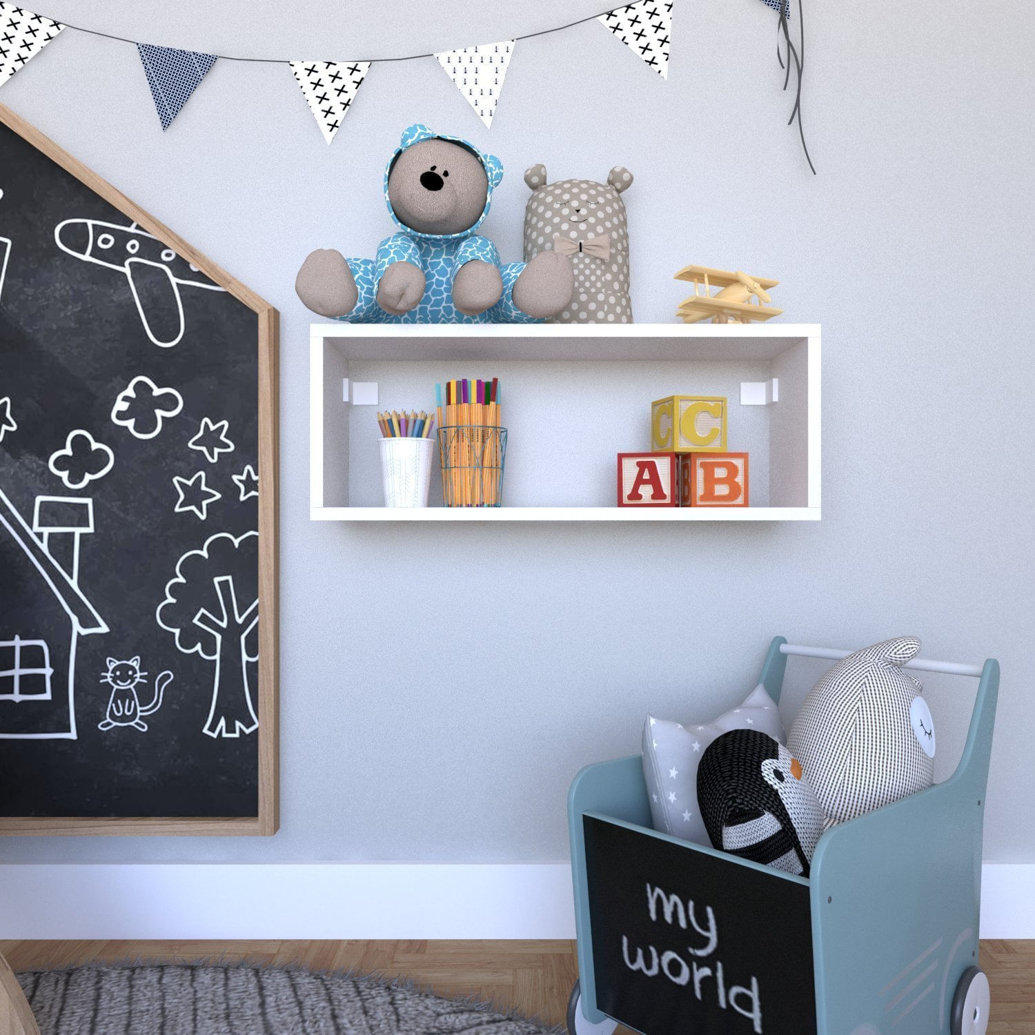 Encontraproduto.com.br - Nicho para Quarto Infantil Retangular 60x16cm Branco