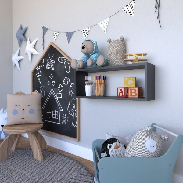 Encontraproduto.com.br - Nicho para Quarto Infantil Retangular 60x16cm Preto